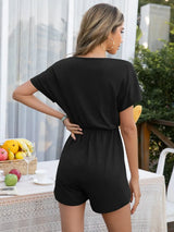 Decorative Button Round Neck Short Sleeve Romper - Trendsi - Flyclothing LLC