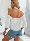Crochet Halter Neck Cold-Shoulder Blouse - Trendsi