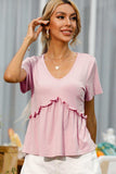 Frill Trim Short Sleeve Tee - Trendsi - Flyclothing LLC