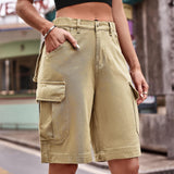 Denim Cargo Shorts with Pockets - Trendsi