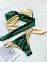 Two-Tone Ring Detail Tied Bikini Set - Trendsi - Flyclothing LLC