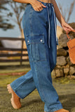 Loose Fit Drawstring Jeans with Pocket - Trendsi