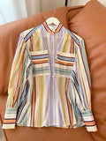 Striped Button Down Lantern Sleeve Shirt - Trendsi