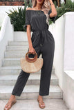 Off-Shoulder Tie Cuff Jumpsuit with Pockets - Trendsi - Flyclothing LLC
