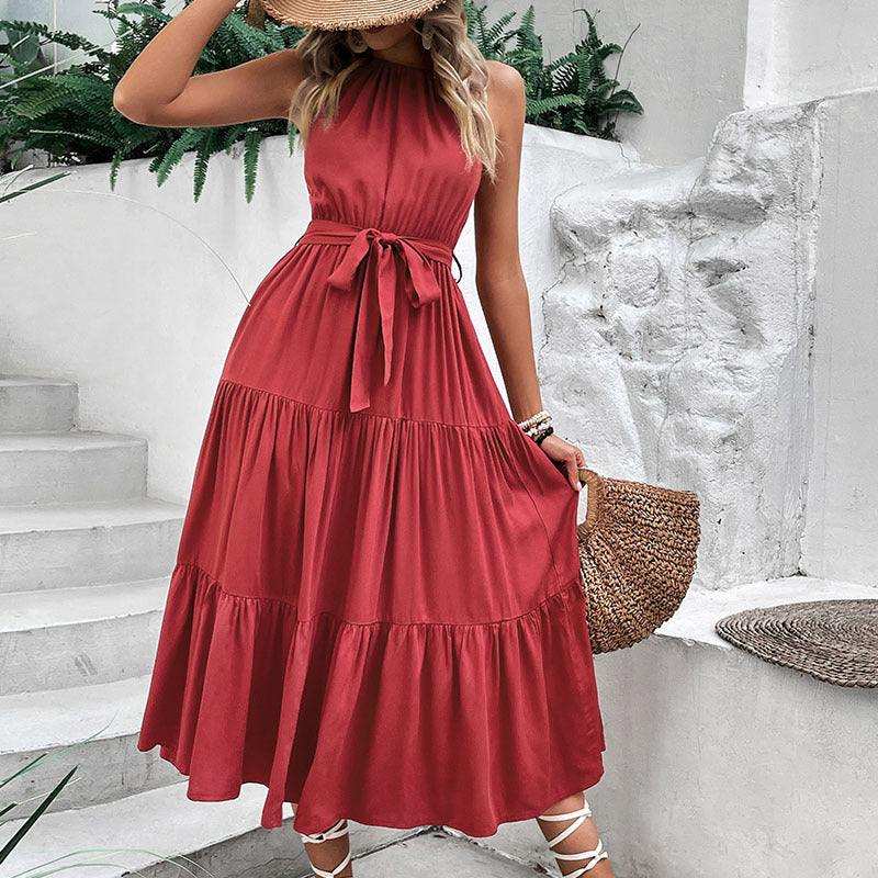 Tie Belt Tiered Midi Dress - Trendsi - Flyclothing LLC