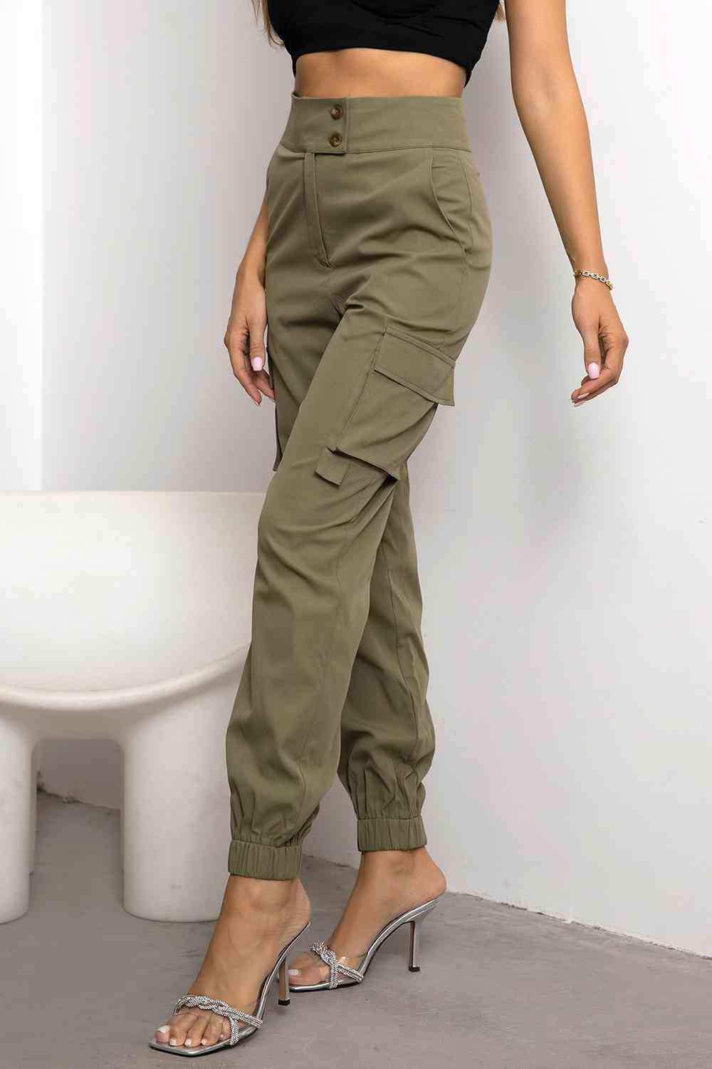 High Waist Cargo Pants - Trendsi - Flyclothing LLC
