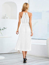 Pleated Spaghetti Strap Tie Waist Midi Dress - Trendsi - Flyclothing LLC