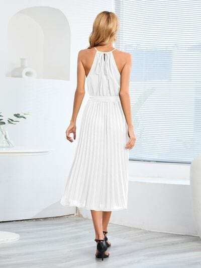 Pleated Spaghetti Strap Tie Waist Midi Dress - Trendsi - Flyclothing LLC