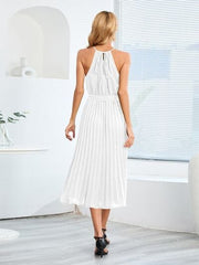 Pleated Spaghetti Strap Tie Waist Midi Dress - Trendsi