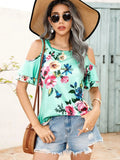 Floral Cold-Shoulder Short Sleeve Top - Trendsi