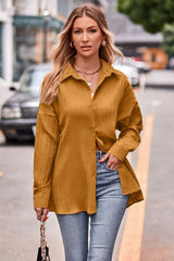 Slit Dropped Shoulder Longline Shirt - Trendsi - Flyclothing LLC