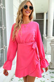 Round Neck Flounce Sleeve Ruffle Hem Mini Dress - Trendsi - Flyclothing LLC
