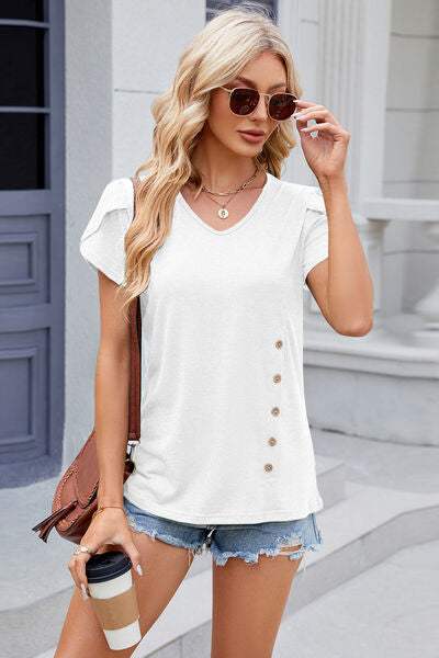 V-Neck Short Sleeve T-Shirt - Trendsi - Flyclothing LLC