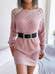 Openwork Boat Neck Sweater Dress - Trendsi