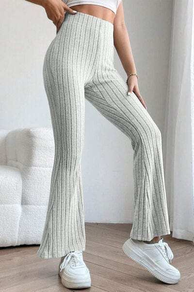 Basic Bae Full Size Ribbed High Waist Flare Pants - Trendsi - Flyclothing LLC