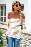 Striped Contrast Turtleneck Sweater - Trendsi - Flyclothing LLC