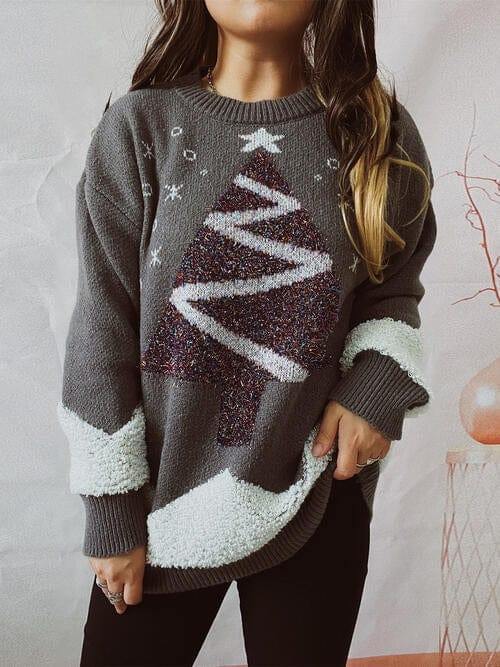 Christmas Tree Graphic Dropped Shoulder Sweater - Trendsi