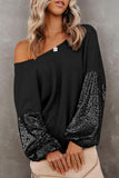 Sequin Waffle-Knit Blouse - Trendsi