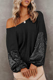 Sequin Waffle-Knit Blouse - Trendsi - Flyclothing LLC