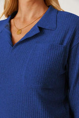 Collared Neck Dropped Shoulder T-Shirt - Trendsi