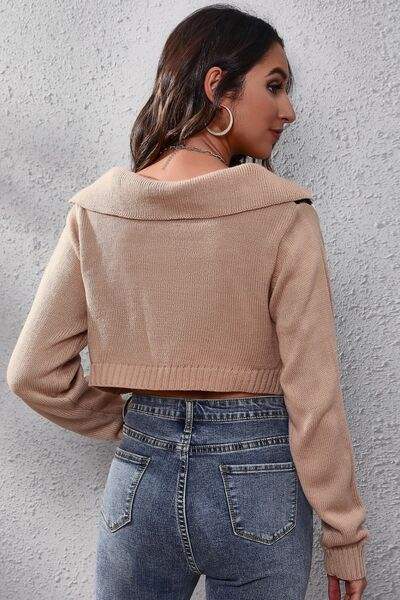 Geometric Long Sleeve Cropped Sweater - Trendsi - Flyclothing LLC
