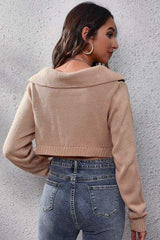 Geometric Long Sleeve Cropped Sweater - Trendsi - Flyclothing LLC