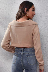 Geometric Long Sleeve Cropped Sweater - Trendsi
