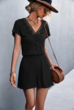 Lace Trim V-Neck Romper - Trendsi