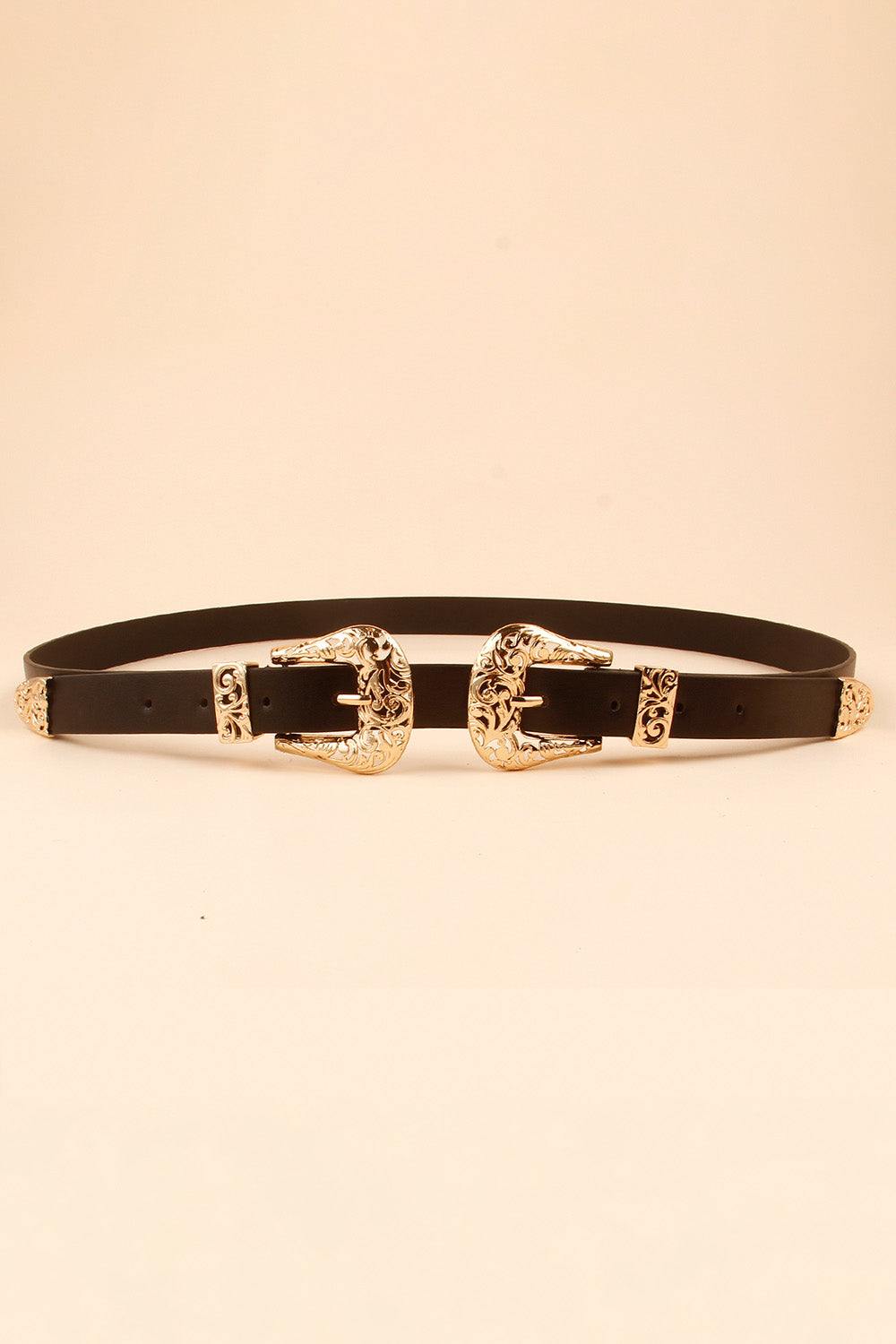 Double Buckle PU Leather Belt - Trendsi