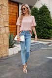 Pleated Flutter Sleeve Round Neck Blouse - Trendsi - Flyclothing LLC