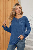 Ruched Round Neck Flounce Sleeve T-Shirt - Trendsi - Flyclothing LLC