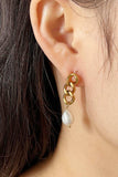 Stainless Steel Pearl Asymmetrical Earrings - Trendsi - Flyclothing LLC
