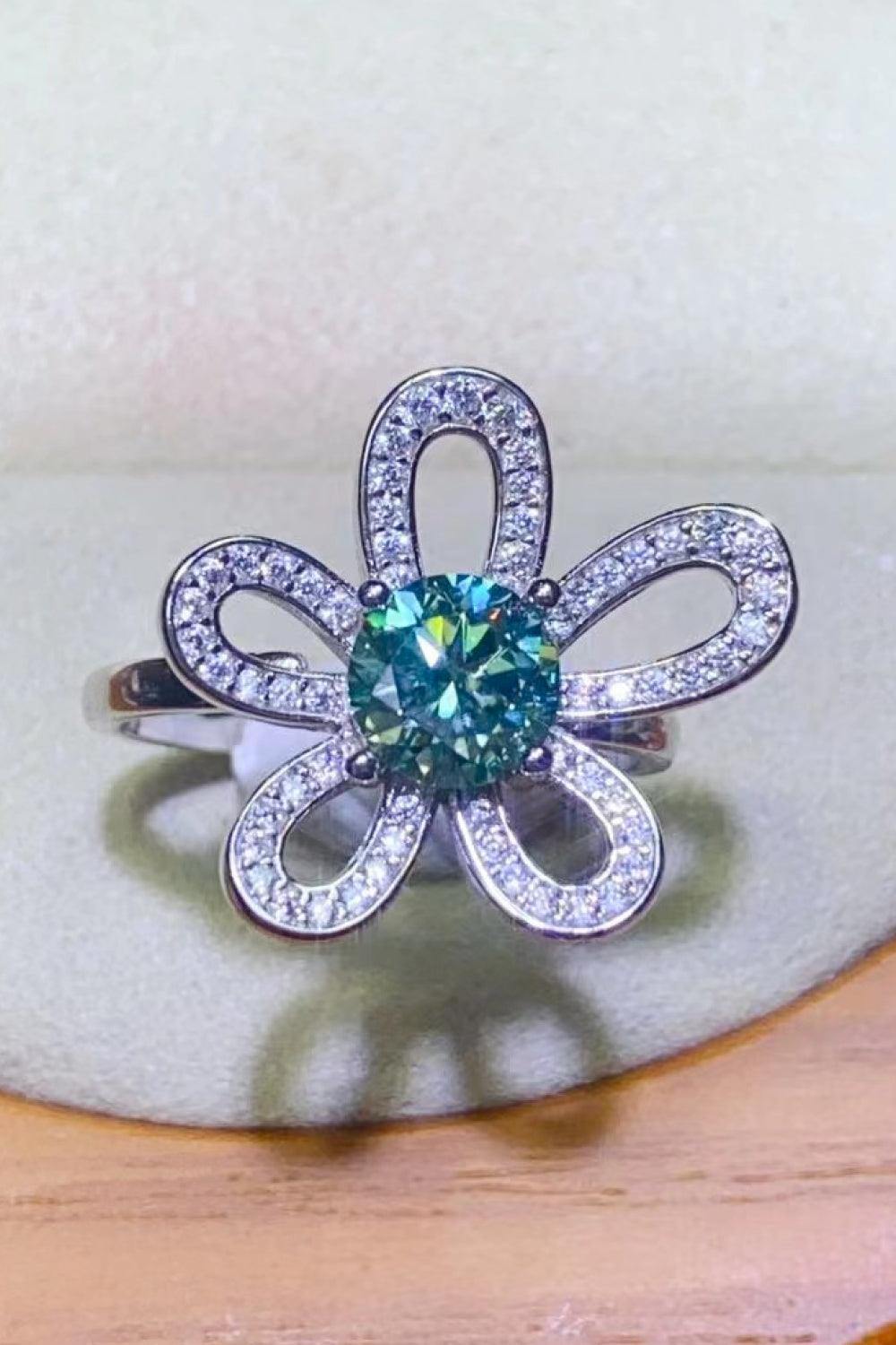 1 Carat Moissanite Flower Shape Open Ring - Trendsi