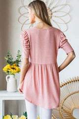 Heimish Full Size Waffle Knit V-Neck Babydoll Top - Trendsi - Flyclothing LLC