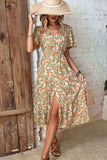 Floral V-Neck Front Slit Dress - Trendsi - Flyclothing LLC