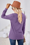 Notched Button Detail Long Sleeve T-Shirt - Trendsi - Flyclothing LLC