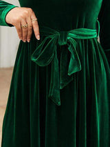 Tie Front Round Neck Long Sleeve Maxi Dress - Trendsi - Flyclothing LLC