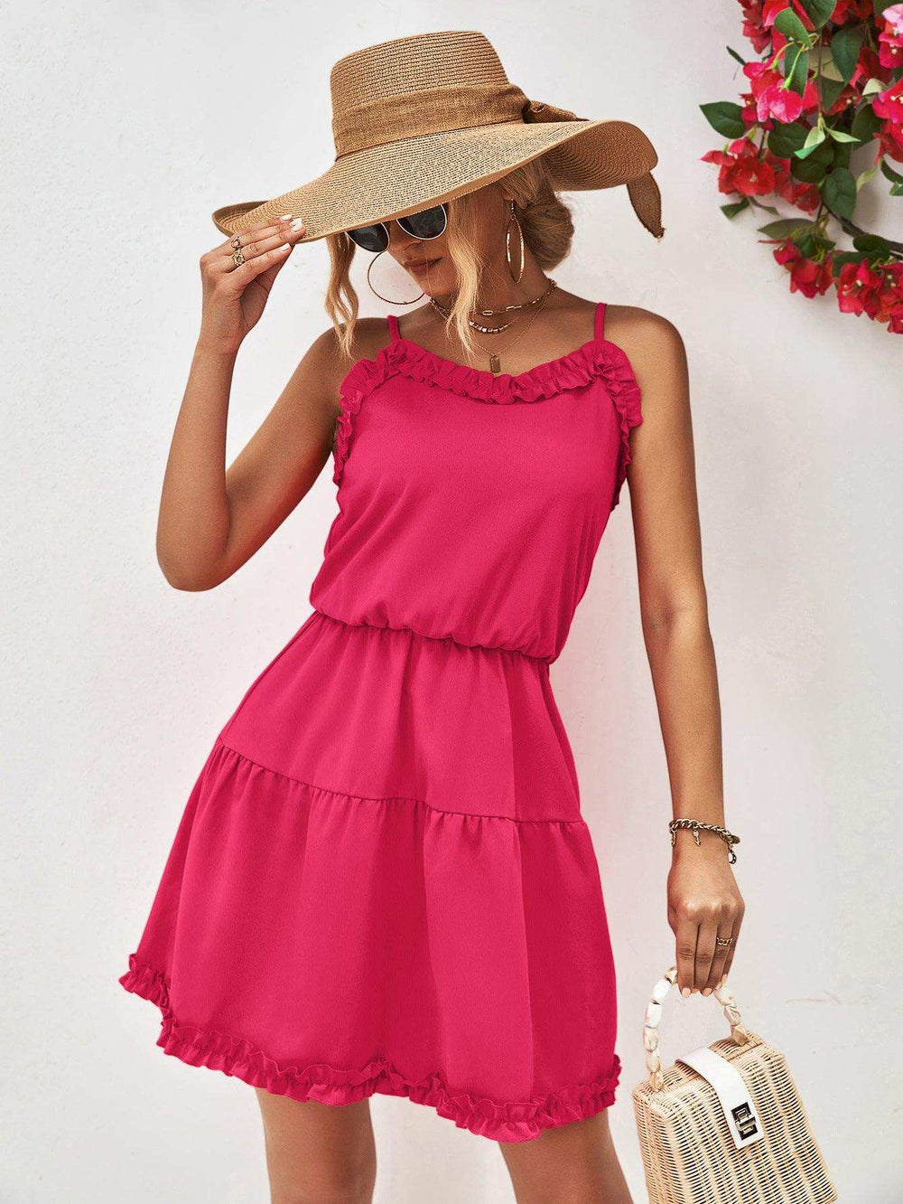 Frill Trim Spaghetti Strap Mini Dress - Trendsi - Flyclothing LLC