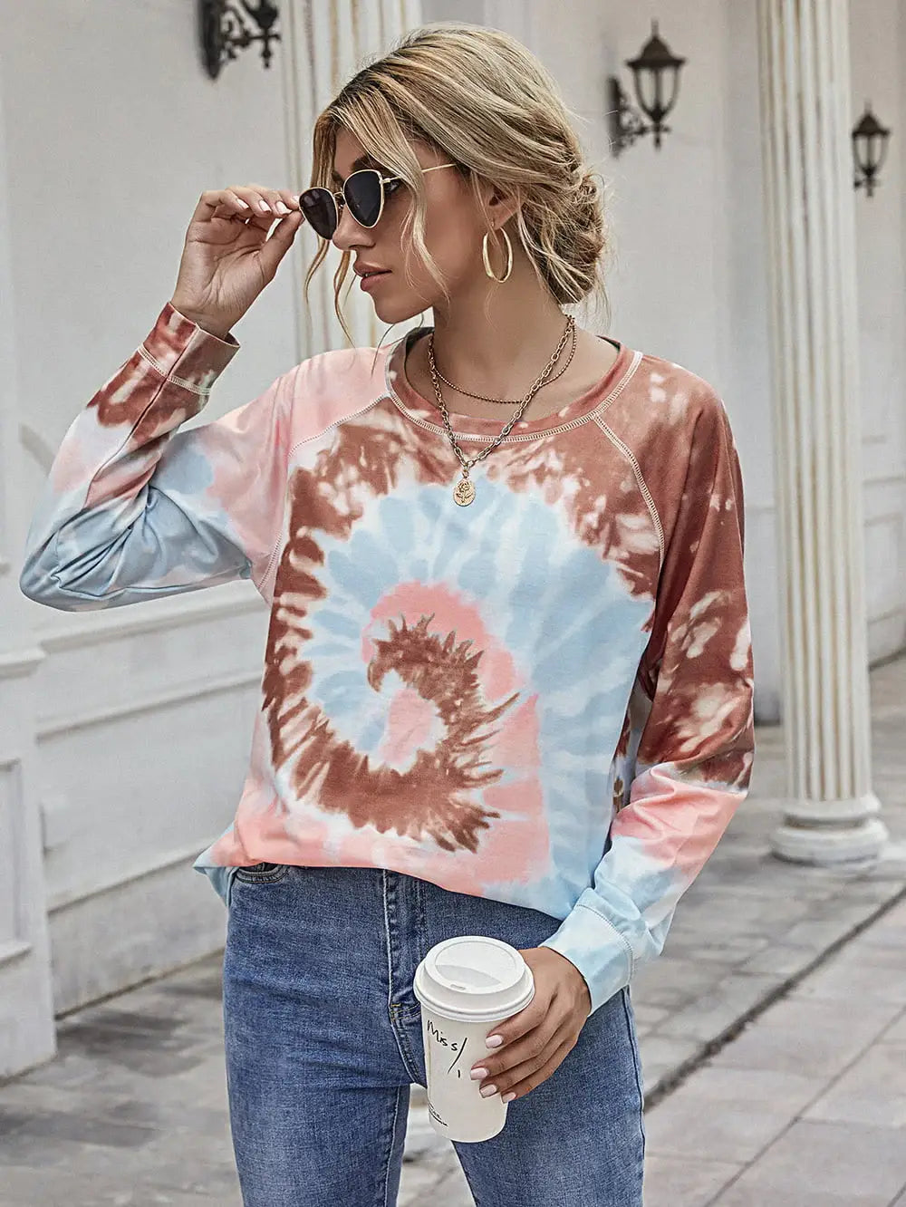 Printed Round Neck Raglan Sleeve Tee - Trendsi - Flyclothing LLC