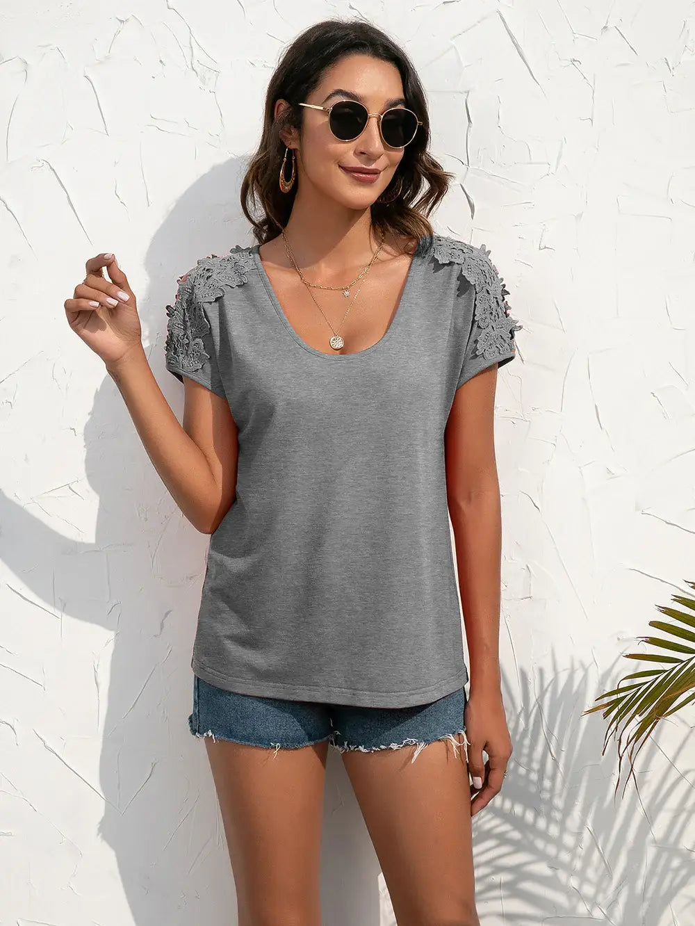 Spliced Lace Cold-Shoulder Blouse - Trendsi - Flyclothing LLC