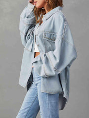 Button Down Raw Hem Denim Jacket - Trendsi