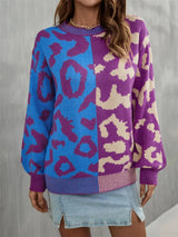 Round Neck Contrast Color Dropped Shoulder Sweater - Trendsi - Flyclothing LLC