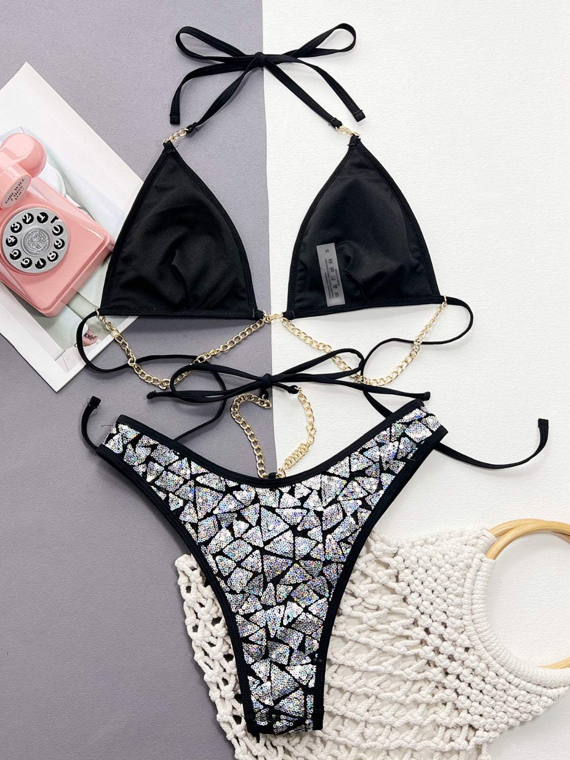 Sequin Halter Neck Two-Piece Bikini Set - Trendsi - Flyclothing LLC