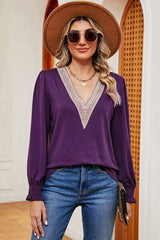 V-Neck Long Sleeve T-Shirt - Trendsi - Flyclothing LLC