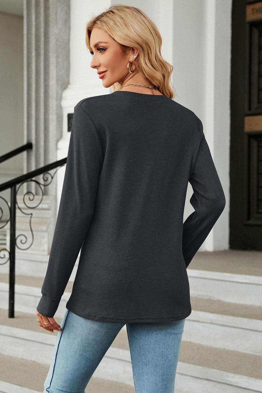 V-Neck Long Sleeve Blouse - Trendsi - Flyclothing LLC