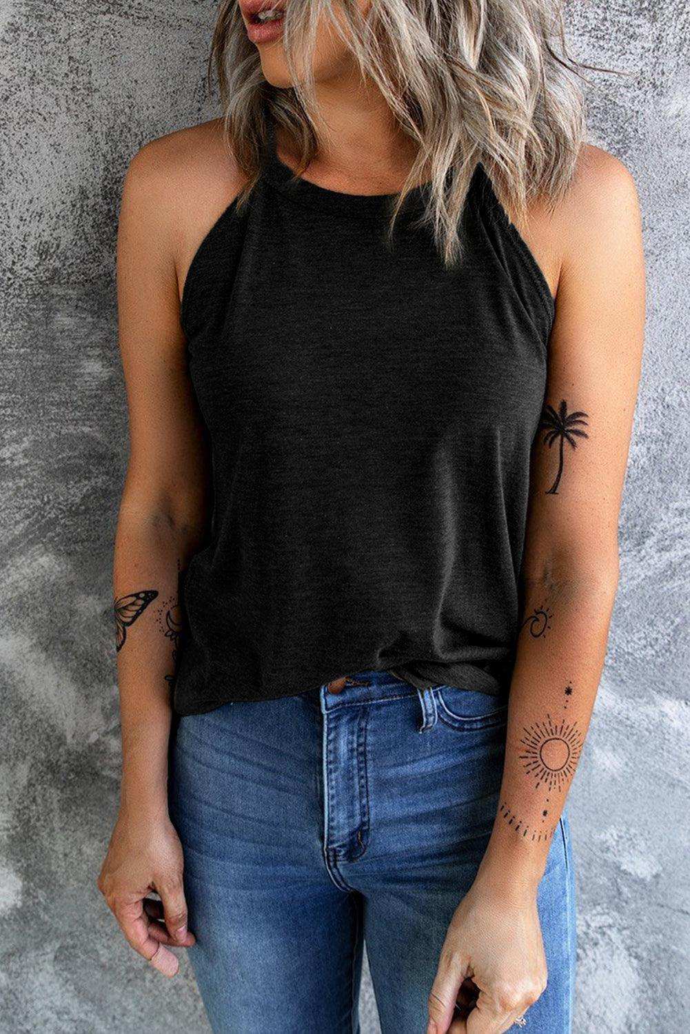 Curved Hem Grecian Tank Top - Trendsi - Flyclothing LLC