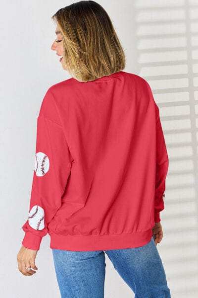 Sequin Ball Round Neck Dropped Shoulder Sweatshirt - Trendsi - Flyclothing LLC