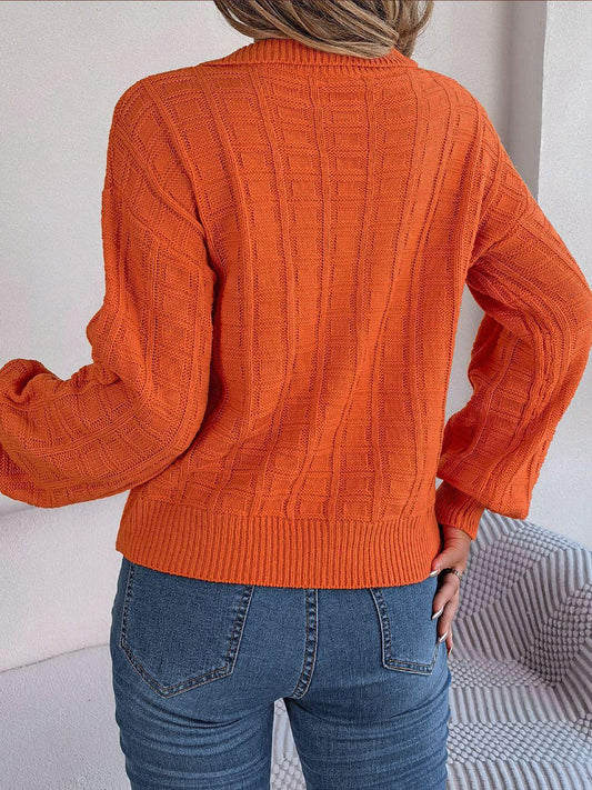 Johnny Collar Drop Shoulder Sweater - Trendsi