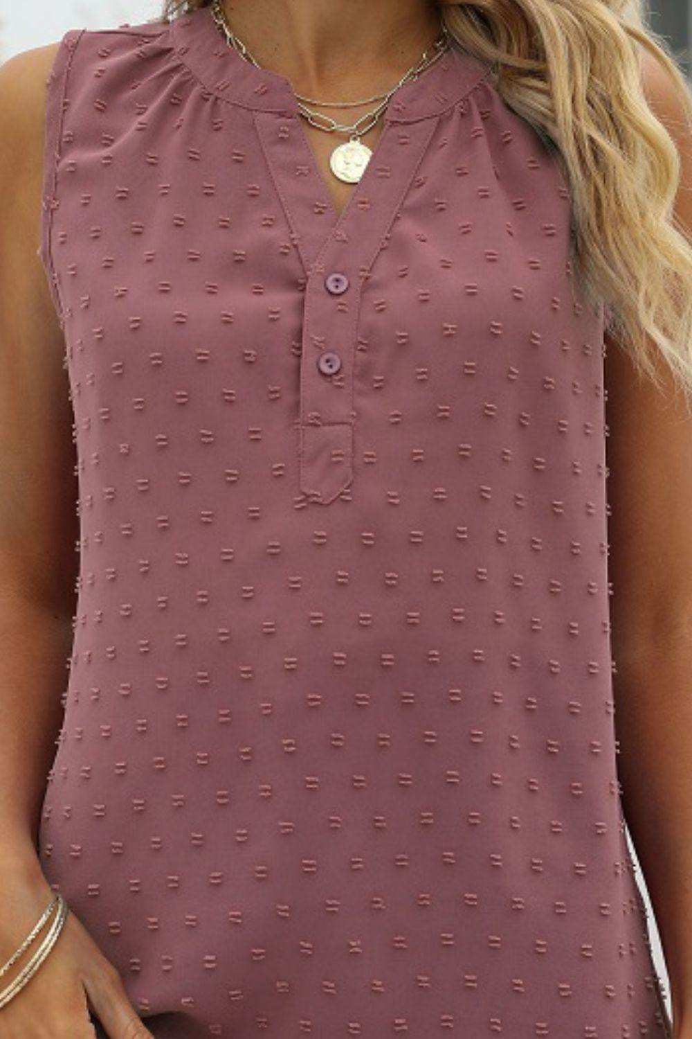 Swiss Dot Notched Neck Tank - Trendsi - Flyclothing LLC