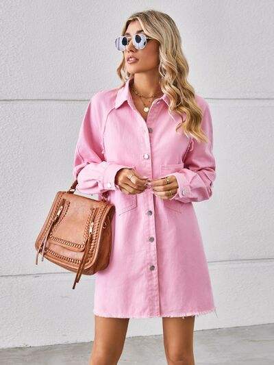 Raw Hem Button Up Denim Dress - Trendsi - Flyclothing LLC